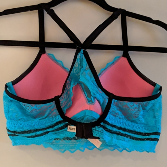 Blue lace racerback padded bra - Picture 2 of 4